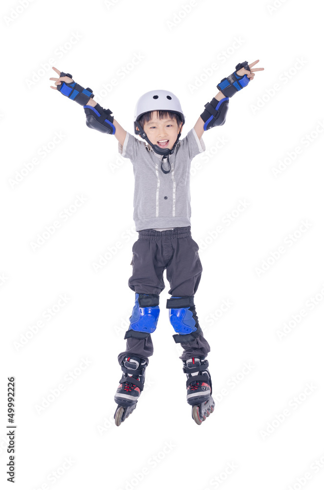 Smart boy playing roller blades over white background Smart boy playing roller blades over white background