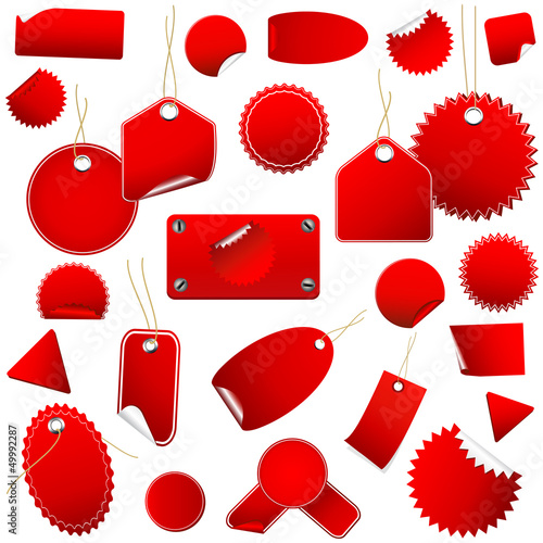 Set of red price tags and stickers