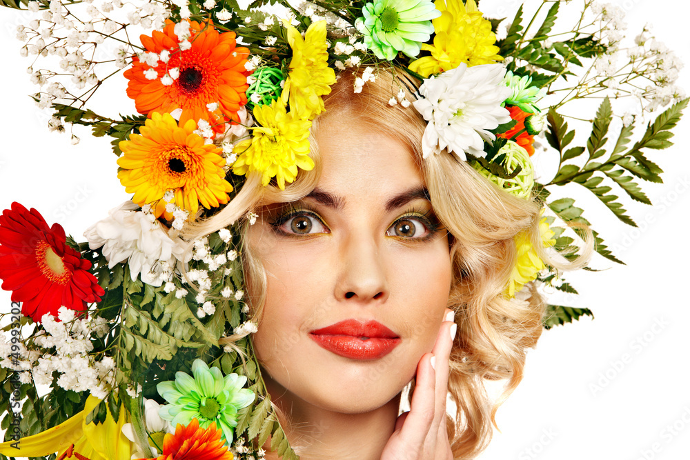 Woman with make up and flower.