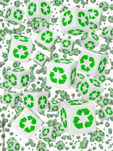 Falling white recycle dice
