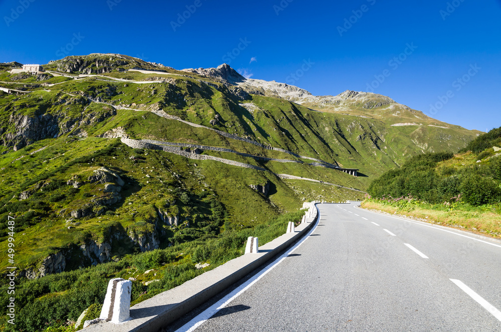 Furkapass road in Swiss Alps, Switzerland