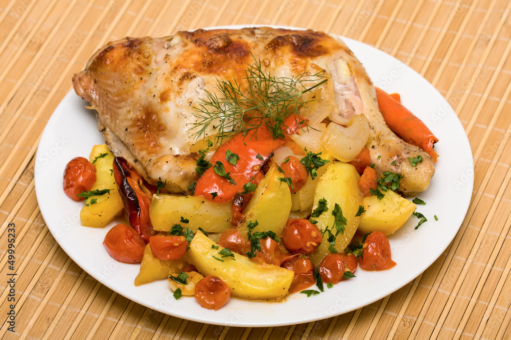Fried chicken legs with vegetables Fried chicken legs with vegetables