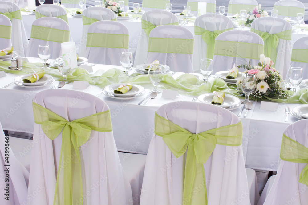 ribbon decoration on wedding chairs cover
