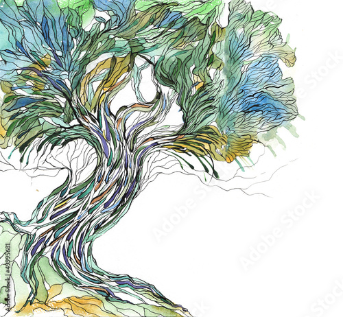 Fototapeta Drzewo malowane akwarelą