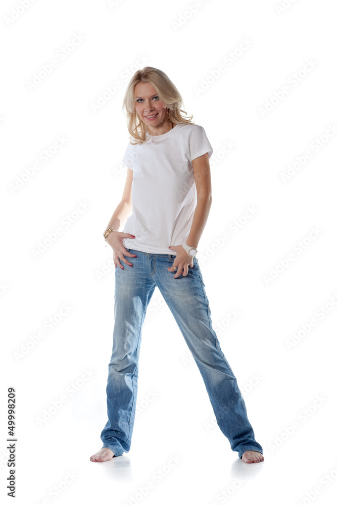 pretty blond women on white background