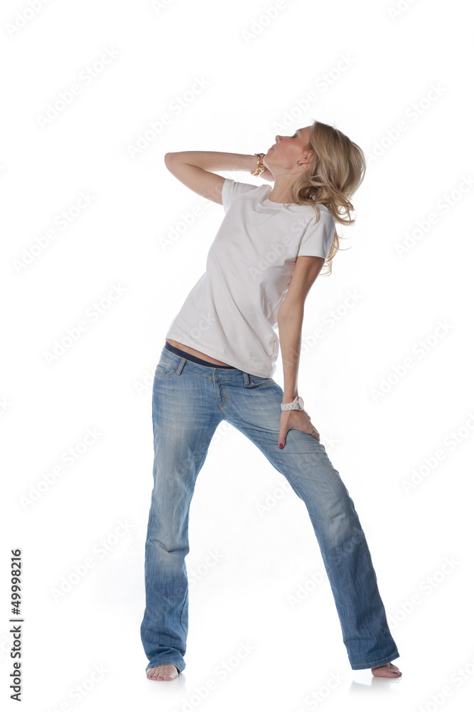 pretty blond women dancing on white background pretty blond women dancing on white background