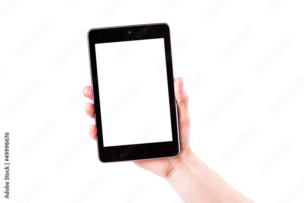 Male hand holding a tablet PC with space for you text Male hand holding a tablet PC with space for you text
