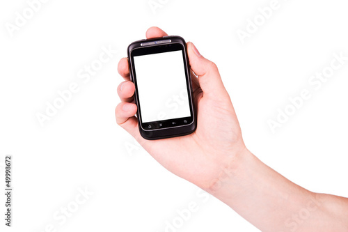 Wallpaper Mural Male hand holding a mobile phone with space for you text Torontodigital.ca