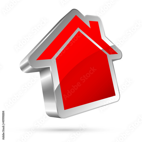 3D House Icon Red/Silver