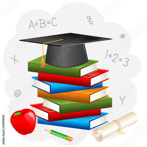 vector illustration of mortar board on book with degree