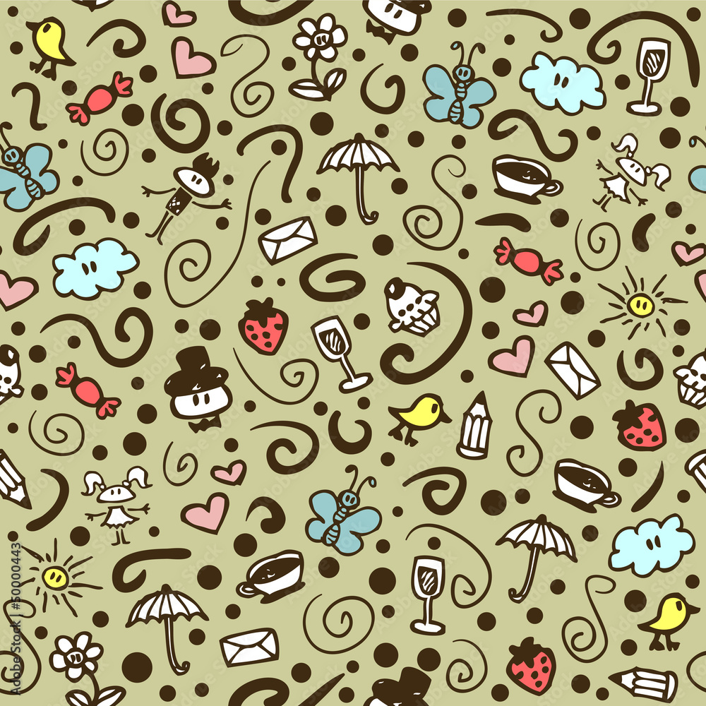 Seamless pattern with cute romantic drawings Seamless pattern with cute romantic drawings