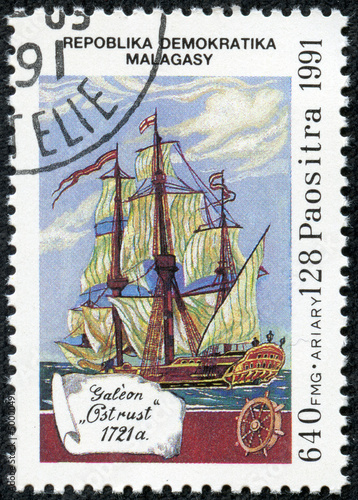 stamp printed in Malagasy shows Galeon Ostrust, 1721