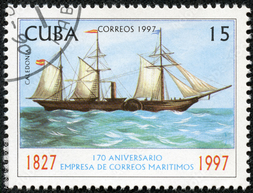 Stamp printed in CUBA shows image of a sailing ship photo