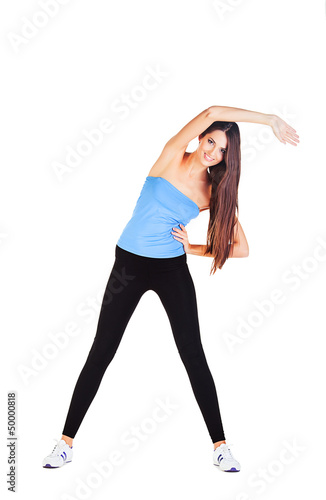 woman doing her gym exercise bending to the left