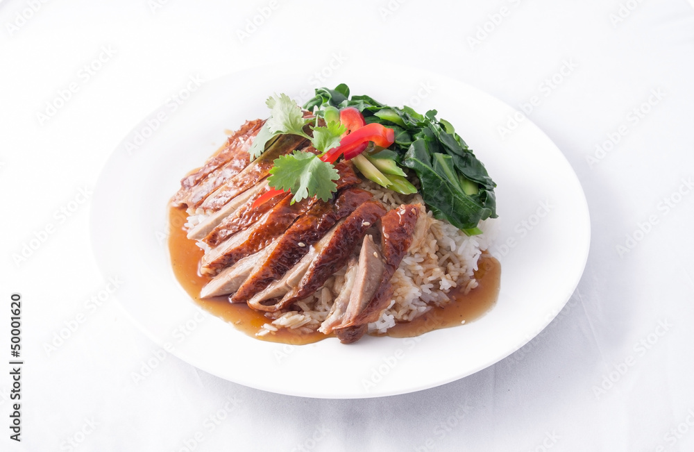 roast duck with rice.