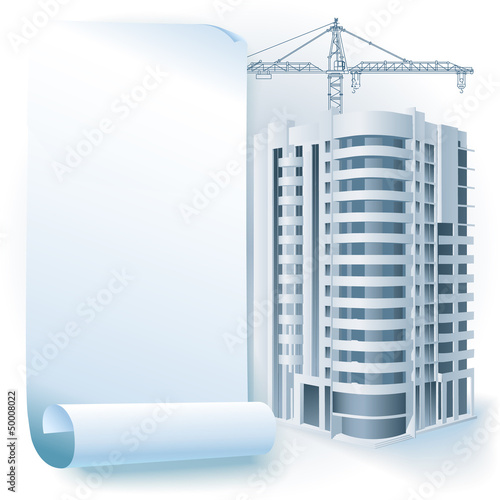 Architectural background with a 3D building model