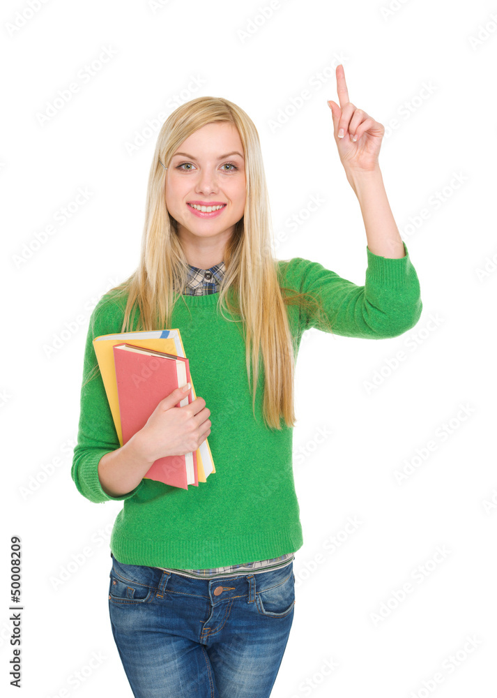 Portrait of happy student girl having idia Portrait of happy student girl having idia