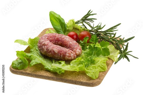 Salami with rosemary, salad and tomatoes