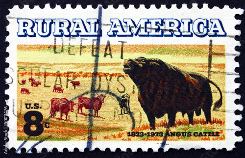 Postage stamp USA 1973 Angus and Longhorn Cattle