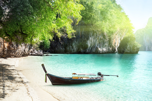 boat on beach of island in Krabi Province  Thailand