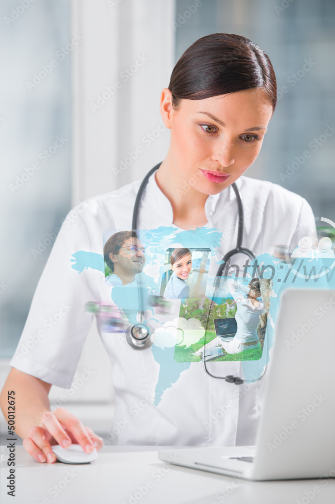 Female medical doctor surfing on web with modern laptop Female medical doctor surfing on web with modern laptop