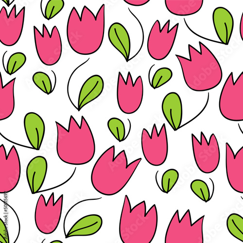 Seamless pattern with cute tulips