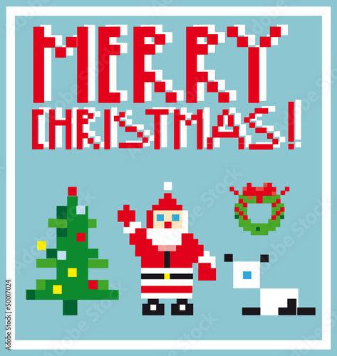 Pixel Holidays People card theme in pixel art style, vector illu © tamaravector