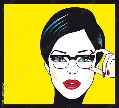Eyewear glasses woman closeup portrait. Woman wearing glasses ho