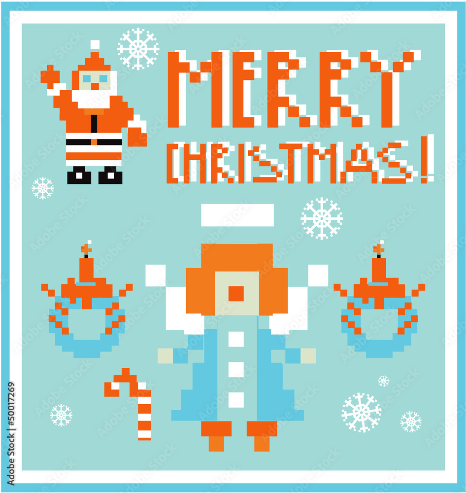 Pixel Holidays People card Santa and Angel card /  icons set the