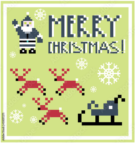 Pixel Holidays Santa's reindeer, sledge icons set theme in pixel © tamaravector