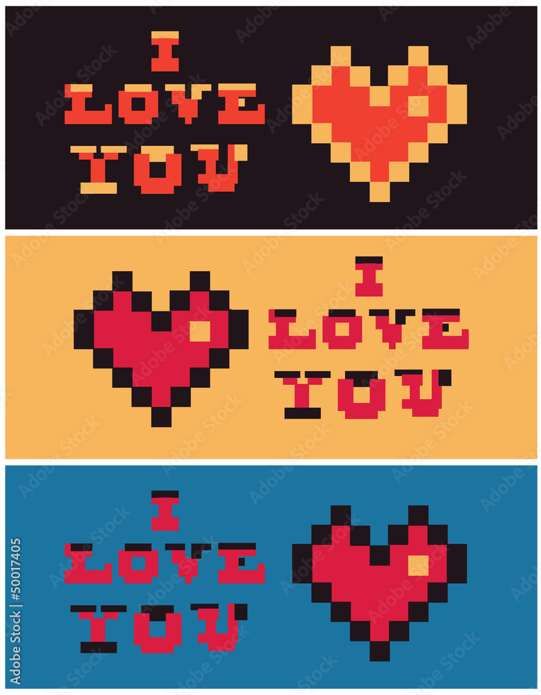 Obraz premium pixel art i love you Heart and Text set