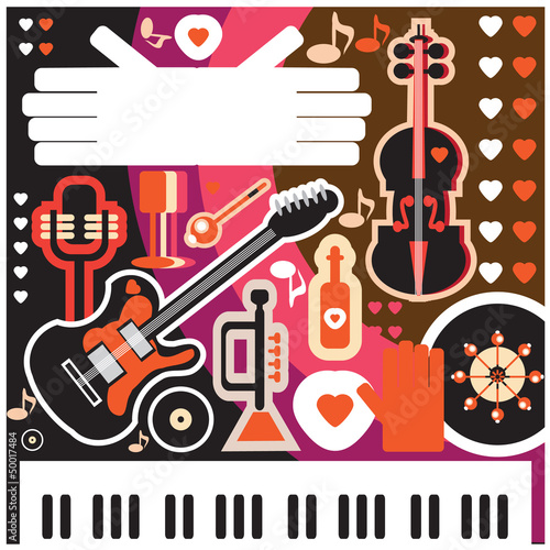 Abstract Music Background - vector illustration. Collage with mu