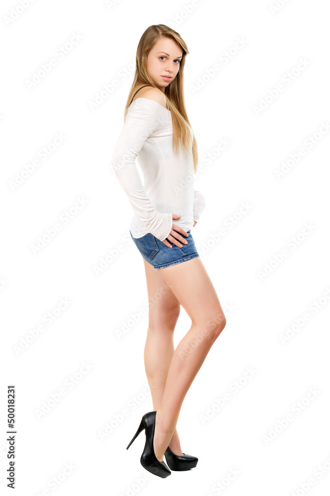 Fototapeta premium Woman in jeans shorts
