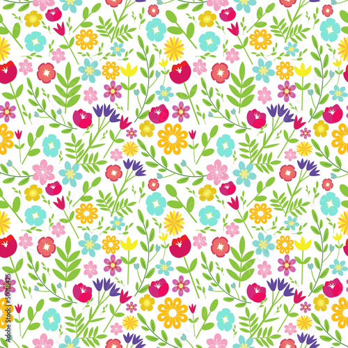 Seamless field with multicolored flowers