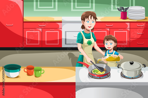 Mother daughter cooking