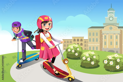 Kids riding scooter