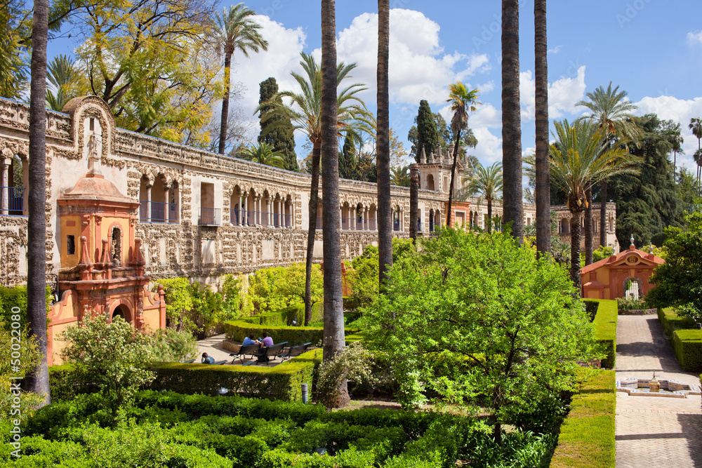 Garden of the Pond in Real Alcazar of Seville