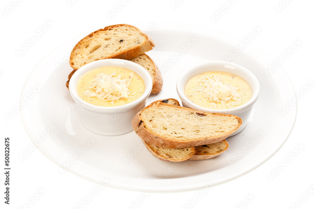 sauce with cheese and bread, isolated on white sauce with cheese and bread, isolated on white
