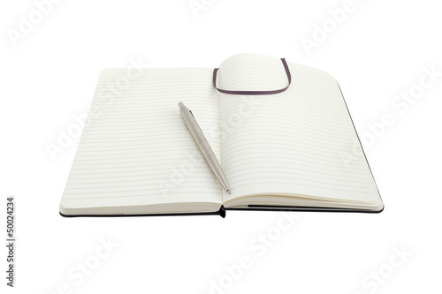 Notebook and pen on white background with clipping path