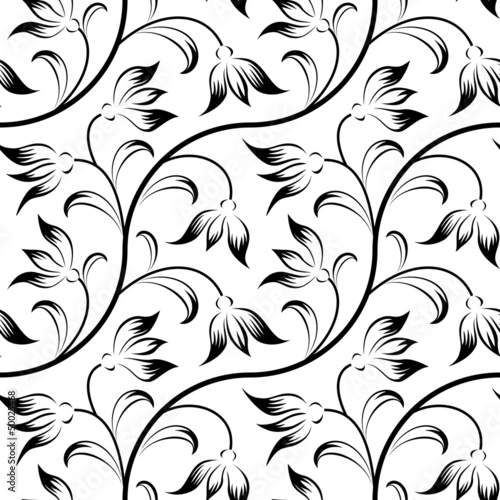 Fototapeta Naklejka Na Ścianę i Meble -  abstract lily, floral black isolated seamless