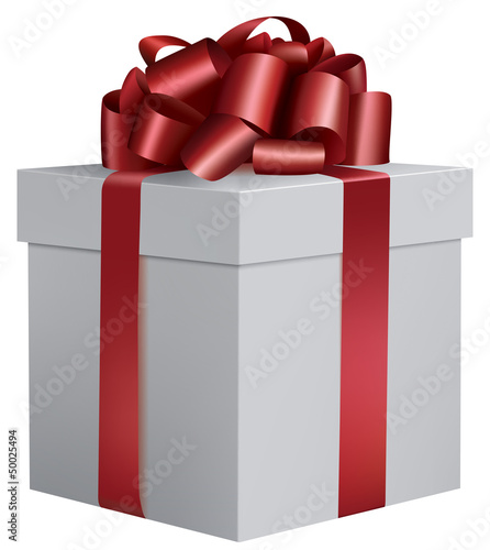 Gorgeous white box with glossy red ribbon and bow