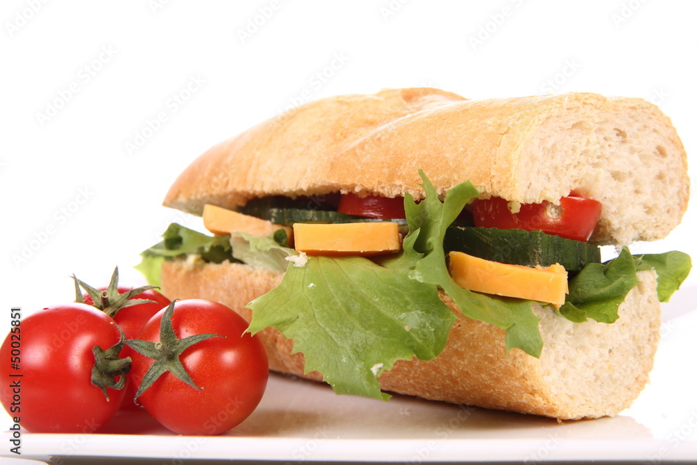 Sandwich with cheese, cucumber, tomato and lettuce Sandwich with cheese, cucumber, tomato and lettuce
