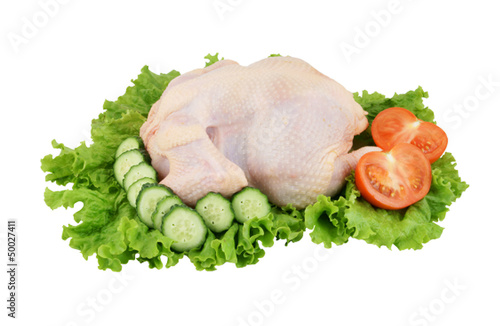 Raw chicken with vegetables isolated on white background