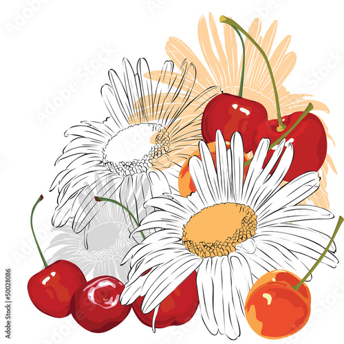 Spring still life with flowers and berries