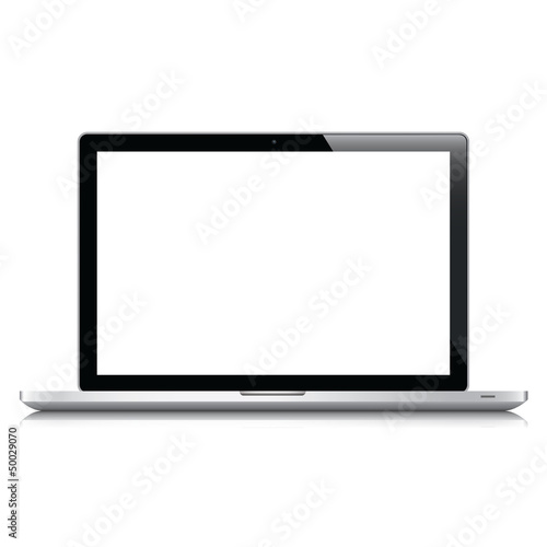 Laptop with empty screen isolated on white
