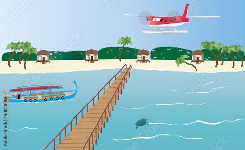 A Seaplane landing at a Maldive Island photo