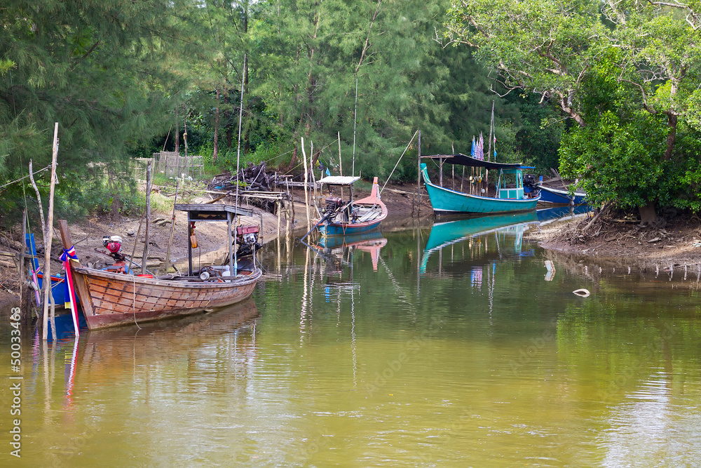Fishing boats at the river in Koh Kho Khao, Thailand