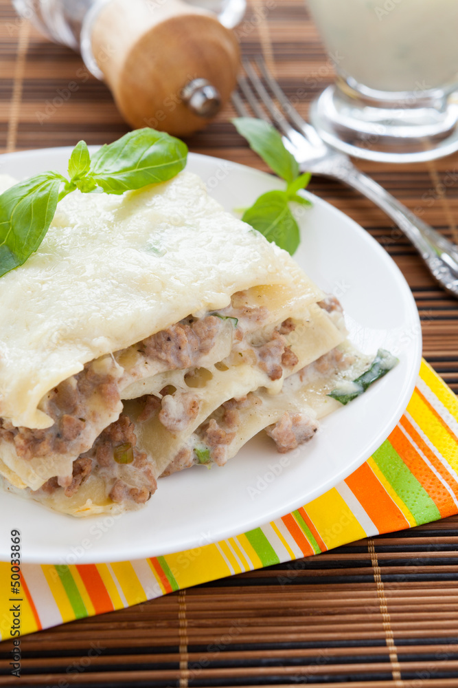 Meat lasagna with sauce bechamel
