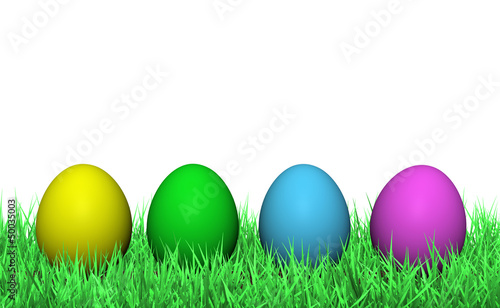 Easter Eggs On Green Grass