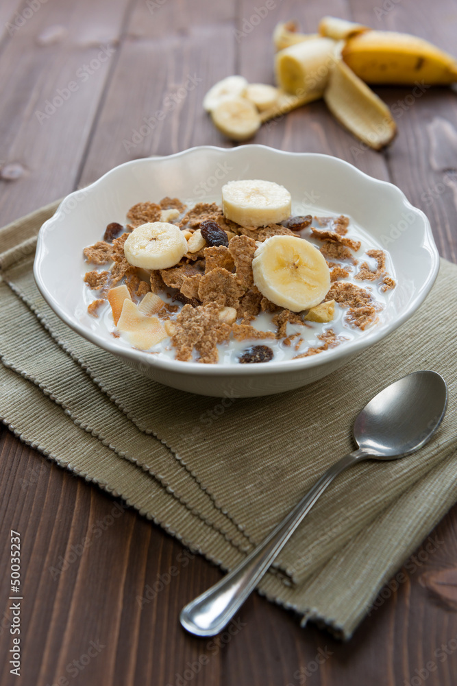 Breakfast cereals with milk and banana Breakfast cereals with milk and banana